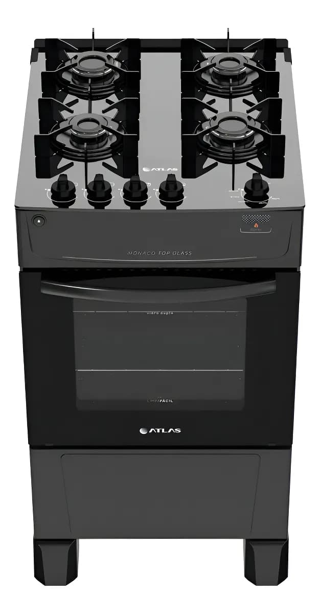 Fogão 4 Bocas À Gás Atlas Mônaco Top Glass Preto
